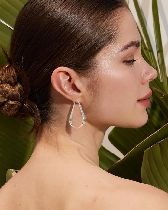 925 Sterling Silver Hoop Earrings for Women Hypoallergenic Oval Sterling Silver Hoop Earrings Large Silver Hoops Earring Lightweight Thick Silver Hoops Earrings for Women 30/40/55/65MM