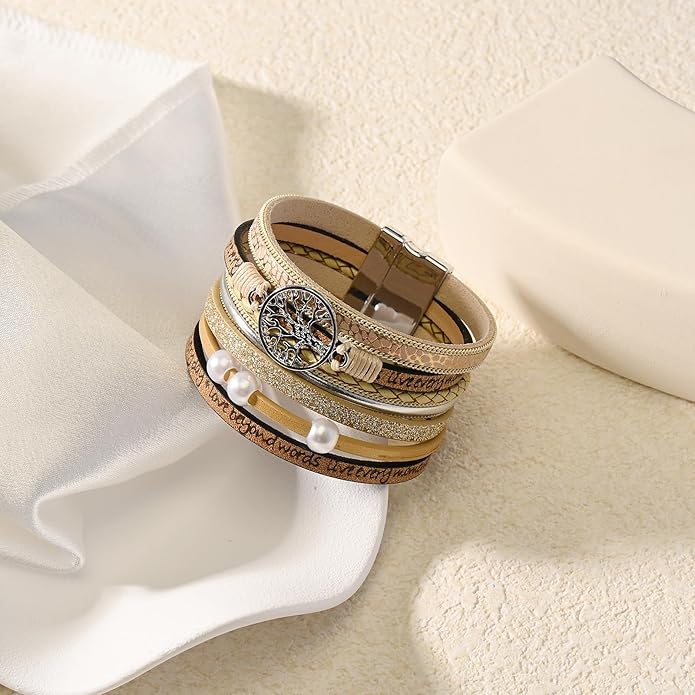 VIBILIA Boho Leather Wrap Bracelets for Women Multi-Layer Bracelets with Strong Clasp Jewelry for Women