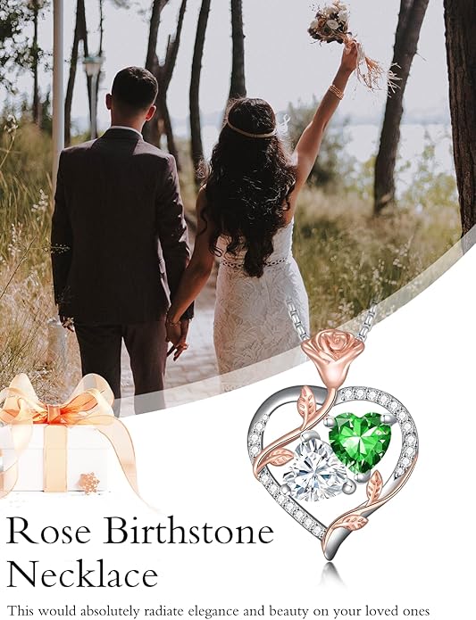 Christmas Gifts for Women Rose Heart Birthstone Pendant Necklace I Love You Forever Jewelry Valentine Mothers Day Birthday Gifts for Women Her Wife Girlfriend