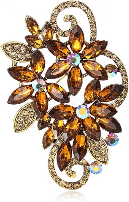 YOQUCOL Vintage Red Austrian Crystal Rhinestone Flower Shape Brooch Pin for Women