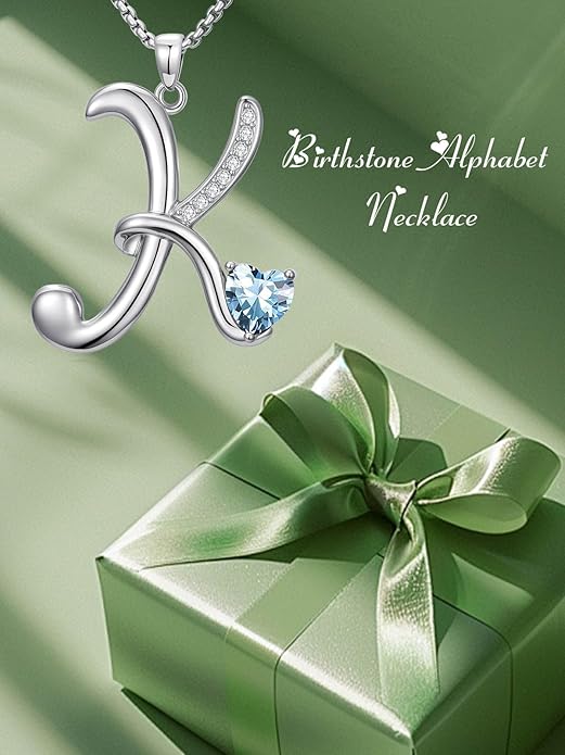 Christmas Gifts for Women Alphabet A to Z Initial Birthstone Pendant Necklaces for Women - 18k White Gold Plated Personalized Name Jewelry Valentine Mothers Day Birthday Gifts for Women Her Girlfriend