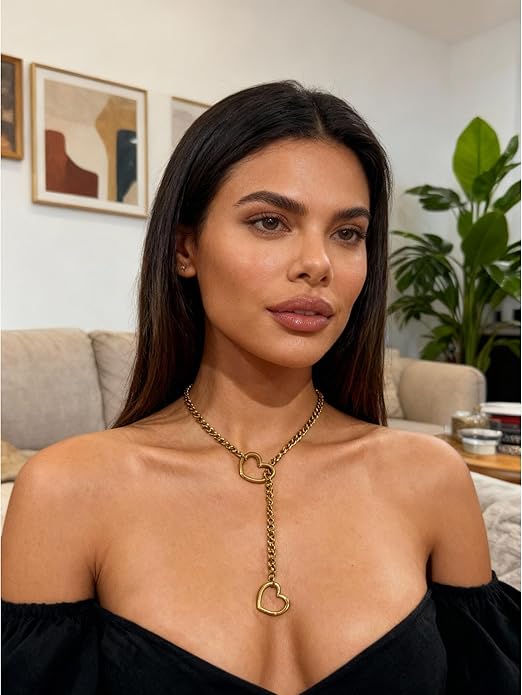 Artmiss Statement Chain Necklace Thick Link Choker with Heart Pendant Heavy Stainless Steel Industrial Unisex Statement Jewelry Gift for Women Men