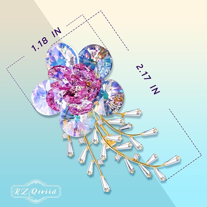KZQtriid Brooches For Women,14k Gold Plated Copper,Crystal Roselle Cubic Zirconia Brooch Pins For Women ，Crystal Broach,Flower Broach