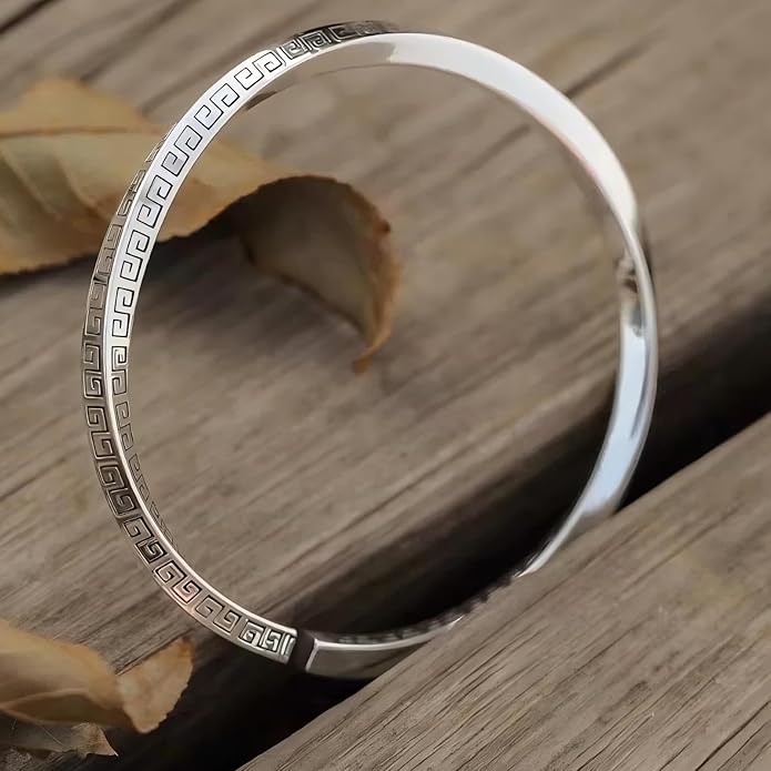 Kim Carrey S925 Sterling Silver Bracelet, Open Bangle Cuff Design, Men's Stacked Bracelets Gift Jewelry for My Man