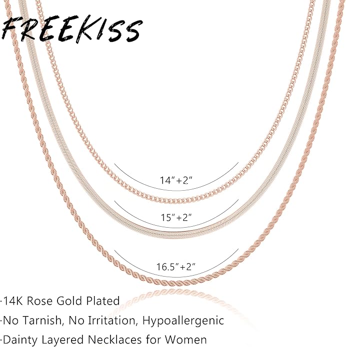 Freekiss Herringbone Necklace for Women,Dainty Gold Necklace,14k Gold Plated Snake,Gold Chain Choker Necklaces,Simple Gold Layered Necklaces,Gold Jewelry Gift for Women