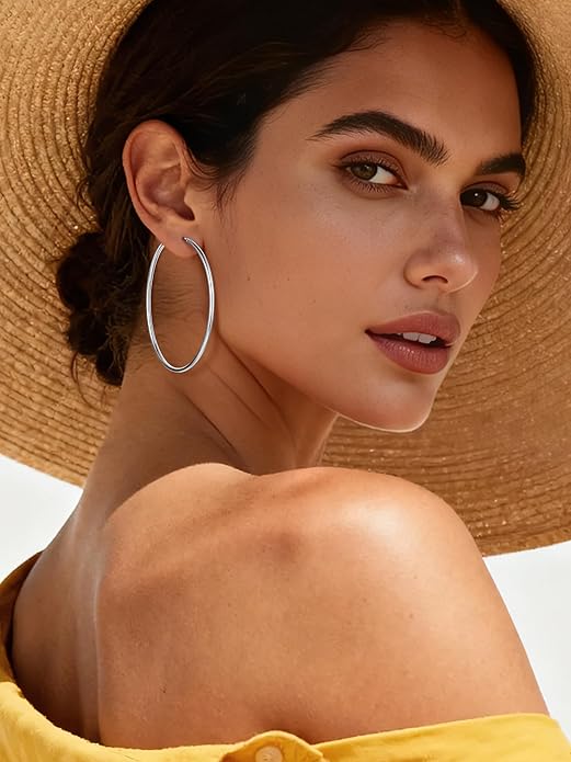 ChicSilver Hypoallergenic 925 Sterling Silver Hoop Earrings for Women, Lightweight Large Gold Plated Hoop Earrings, Endless Hoops Earring 20/30/40/50/60/70MM