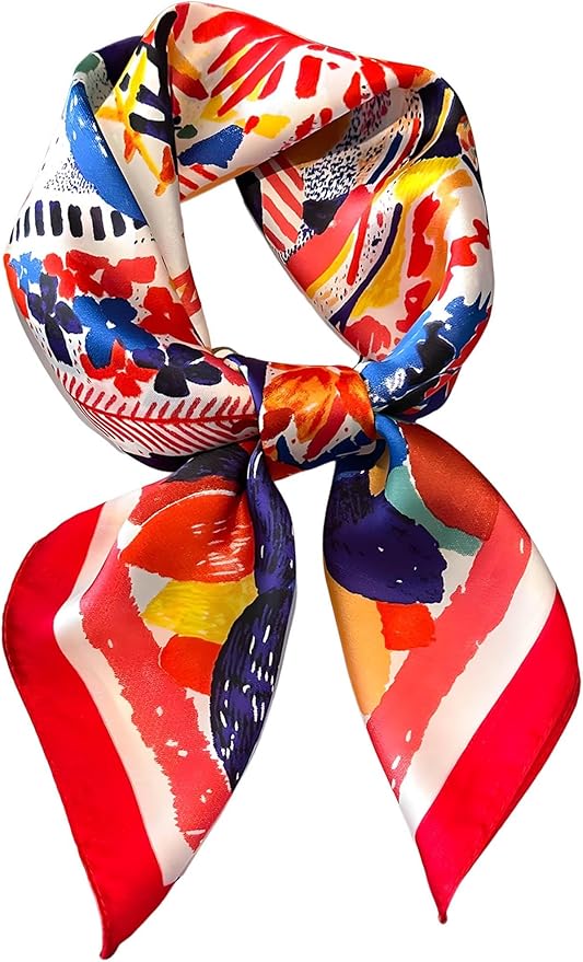 kcctoo 27.5" Mulberry Silk Feeling Head Scarf Women's Fashion Square Neck Satin Scarfs for Bag Hair Scarves Gift