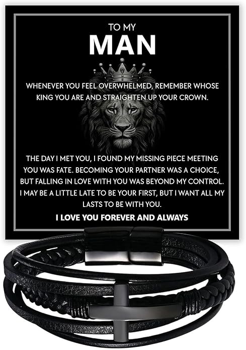 Mapileng To My Man – Braided Leather & Stainless Steel Bracelet with Heartfelt ‘Love You Forever’ - Elegant Gift Box Included, Gift from Girlfriend or Wife for Husband, Boyfriend, or Brother