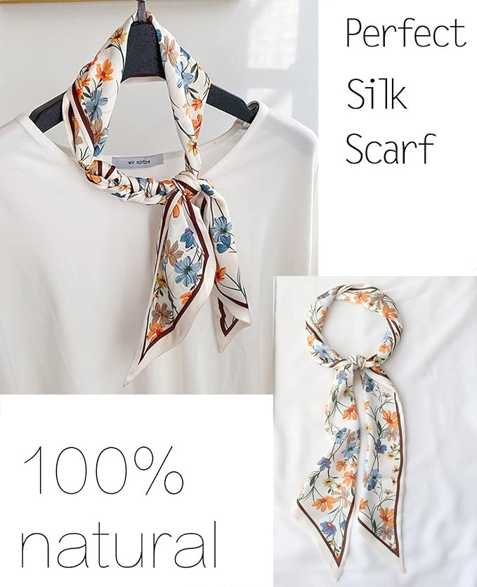 kcctoo 59" Mulberry Silk Like Head Scarf Women's Fashion Square Neck Satin Scarfs for Bag Hair Scarves Gift 59 * 5.9”
