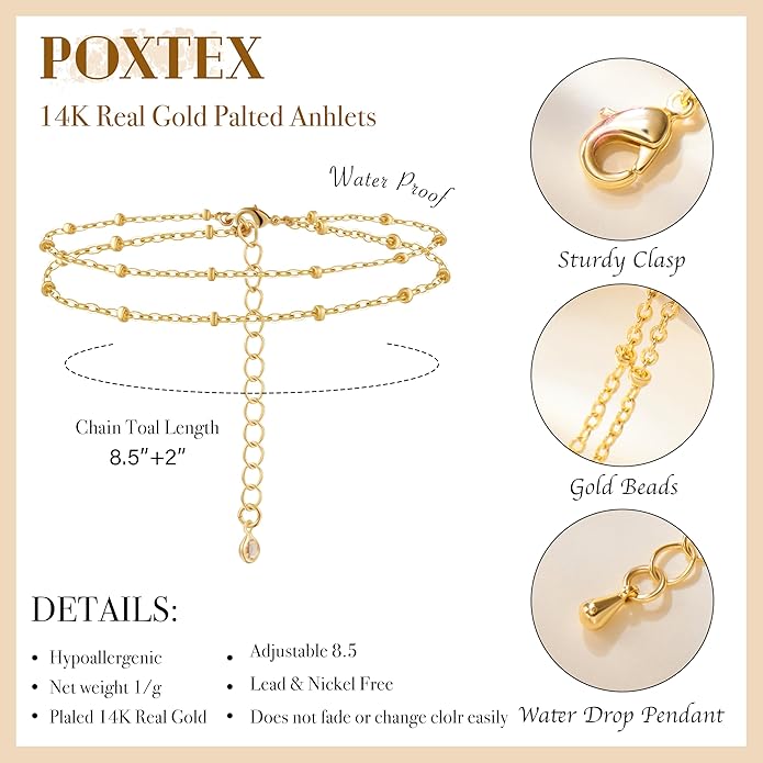 Sterling Silver Anklet Bracelets for Women Waterproof, 925 Sliver Plated CZ & Heart Charm Dainty Layer Anklets for Women Trendy, Simple Chain Anklets Set Gifts for Women, Jewelry Gifts for Her Women Mom Wife Girlfriend