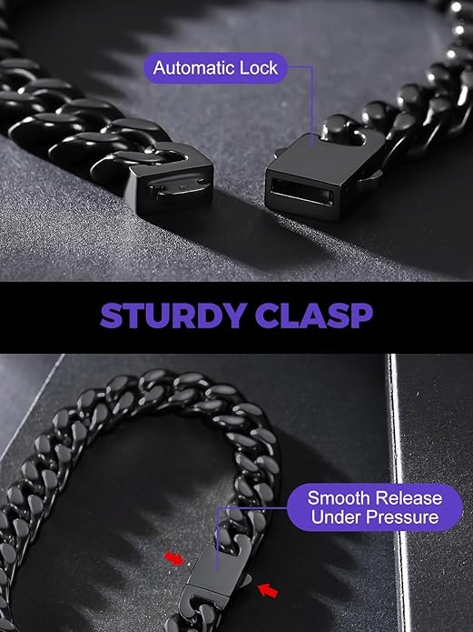 Richsteel 5/7/9/12mm Wide Miami Cuban Link Chain Bracelet for Men Women,Stainless Steel/Gold/Black Plated,7.4/8.2/9 Inch Length,Hip Hop Urban Street-wear Jewelry(Gift Wrapped)