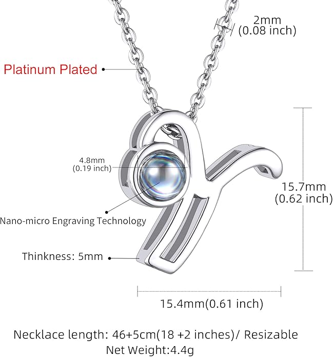 Custom4U Personalized Initial Picture Necklace for Women, Projection Necklace with Picture Inside, Gold/Silver Letter Pendant Necklace, Custom Photo Gifts for Mom Wife Birthday Valentines