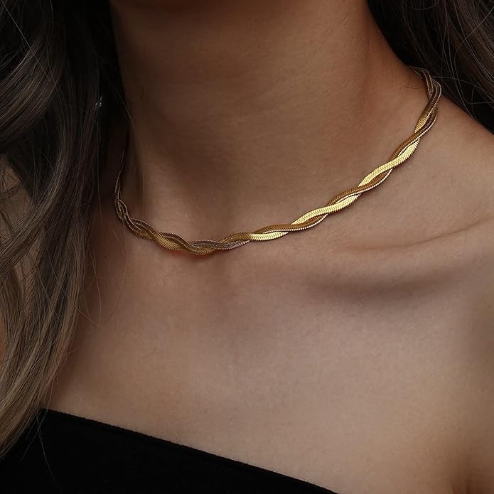 CHESKY 14K Gold/Silver Plated Snake Chain Necklace Herringbone Necklace Gold Choker Necklaces for Women Gifts Jewelry 1.5/3/5MM(W) 14"/16"(L)