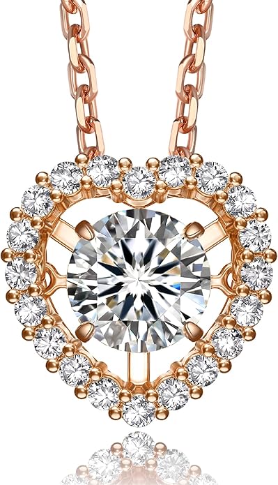 MomentWish Dancing Heart Necklace for Women, 0.5/1 Carat Dancing Moissanite Necklace for Her 925 Sterling Silver Pendant Anniversary Birthday Christmas Gift for Wife Mom Girlfriend