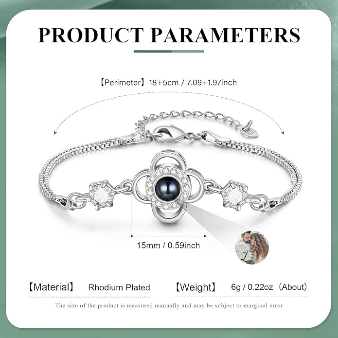 ROSI Personalized Bracelets with Picture Inside, Custom Projection Bracelets with Photos, Picture Bracelet Personalized Photo Gifts, Memorial Gifts for Women Mom Family Couple Girl