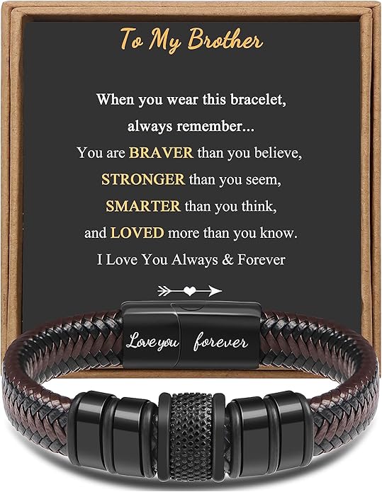 𝐆𝐢𝐟𝐭 𝐟𝐨𝐫 𝐌𝐞𝐧 Braided 𝐋𝐞𝐚𝐭𝐡𝐞𝐫 𝐁𝐫𝐚𝐜𝐞𝐥𝐞𝐭 for Men Dad Husband Boyfriend Son Grandson Brother Stainless Steel Clasp Engraved with Love You Forever Jewelry Birthday Gift 7.5 8.5 9 Inch