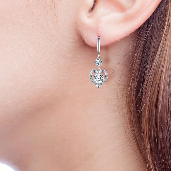 Heart Engraved Moissanite Earrings - 'I LOVE YOU' Gift for Wife or Girlfriend, Anniversary or Birthday Present