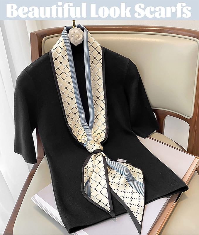 kcctoo 59" Mulberry Silk Like Head Scarf Women's Fashion Square Neck Satin Scarfs for Bag Hair Scarves Gift 59 * 5.9”