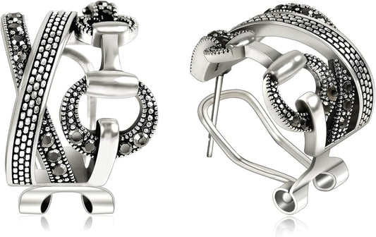 Two Tone Earrings for Women Gold and Silver Crossover Half Hoop Statement Earring Designer Stud Earrings