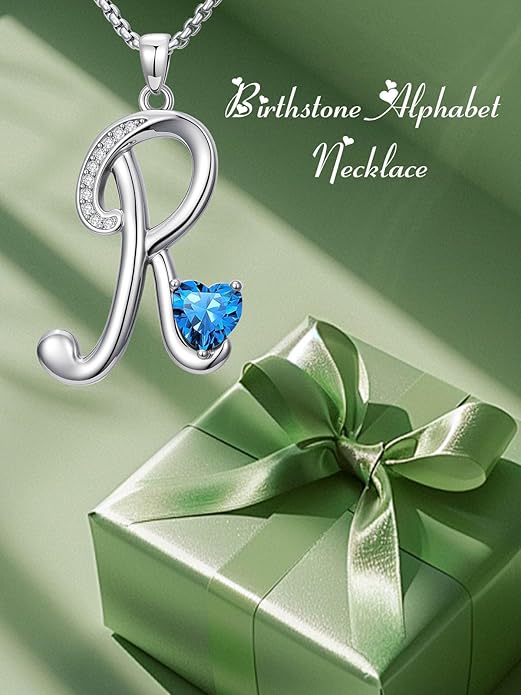 Christmas Gifts for Women Alphabet A to Z Initial Birthstone Pendant Necklaces for Women - 18k White Gold Plated Personalized Name Jewelry Valentine Mothers Day Birthday Gifts for Women Her Girlfriend