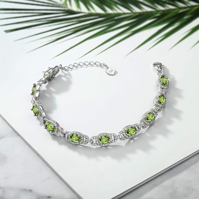 Gem Stone King 7-14 Cttw Oval Gemstone Birthstone Tennis Bracelet For Women | 925 Sterling Silver | Oval 6X4MM | 7 Inch With 1 Inch Extender | Fine Jewelry Gifts for Her Mom Women Wife