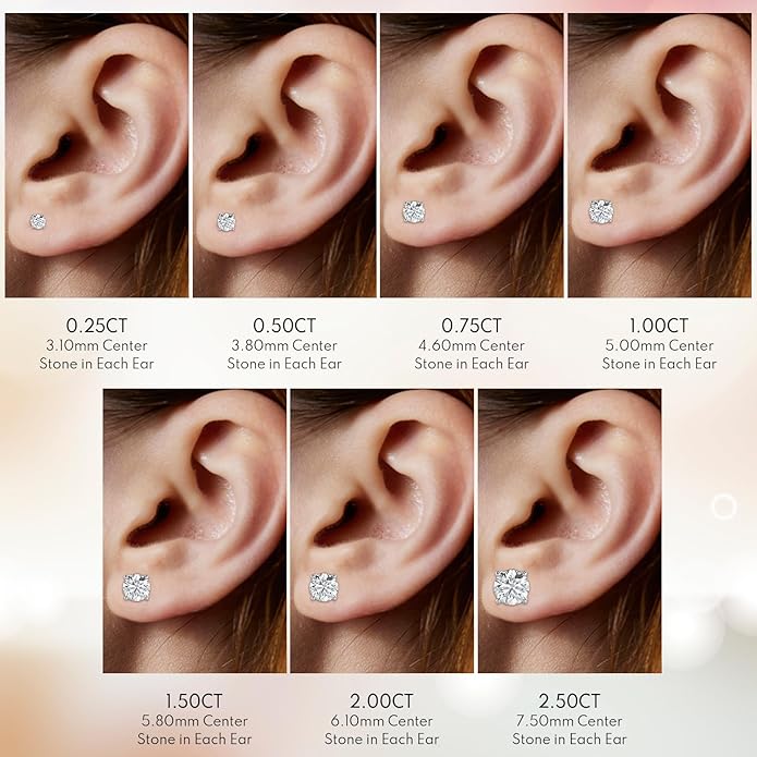 Natural Real Diamond Studs Earrings with Secure Screw Back for Women and Men, 14K Gold Round-Cut Diamond Stud Earrings