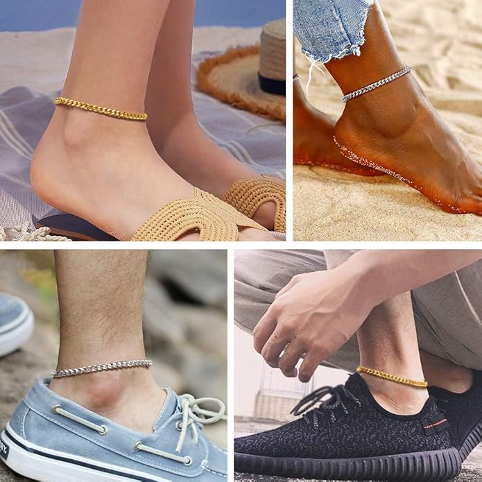 PROSTEEL Stainless Steel Chain Anklets for Women, Silver/Gold Tone, Ankle Bracelets Hypoallergenic, 8-10.5 Inch Adjustable, Come with Box