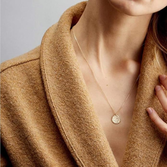Turandoss Dainty Layered Choker Necklace, Handmade Y Pendant Necklace Multilayer Bar Disc Necklace Adjustable Layering Choker Necklaces for Women