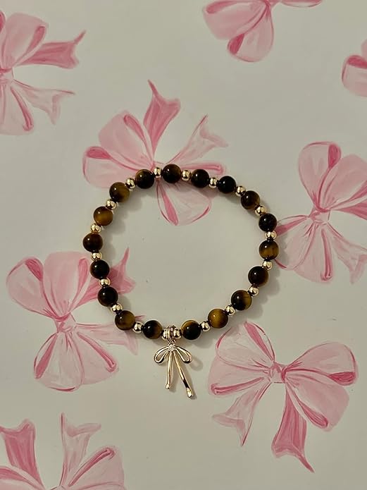 Beads Bow Charm Bracelet for Women Flower Vintage Bracelet Handmade Stretch Beaded Dainty Romantic Jewelry Gifts