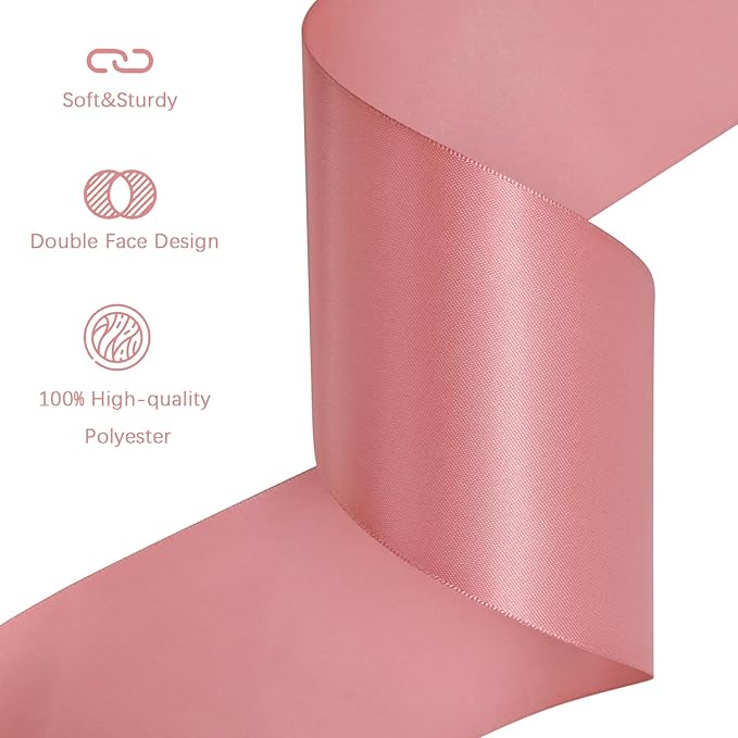 LEEQE Dusty Pink Satin Ribbon 3 inch X 15 Yards Polyester Ribbon for Gift Wrapping Very Suitable for Weddings Party Hair Bow Invitation Decorations and More