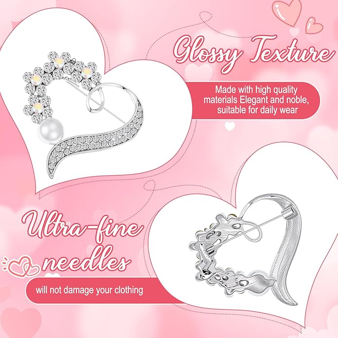 Junkin 6 Pcs Love Heart Brooch Pin Women Crystal Rhinestone Gift Hollow Lapel Crystal Brooch Pins for Girls Party Wedding Festivals Valentine's Day
