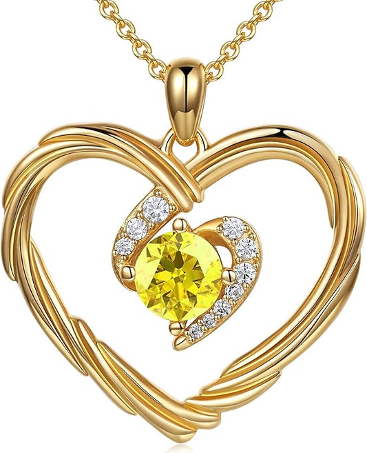 G&GEMSJEW 18K Gold Heart Birthstone Necklaces for Women, S925 Sterling Silver Jewelry Birthday Gifts for Women Wife Girlfriend Mom, Anniversary Christmas Valentines Gifts