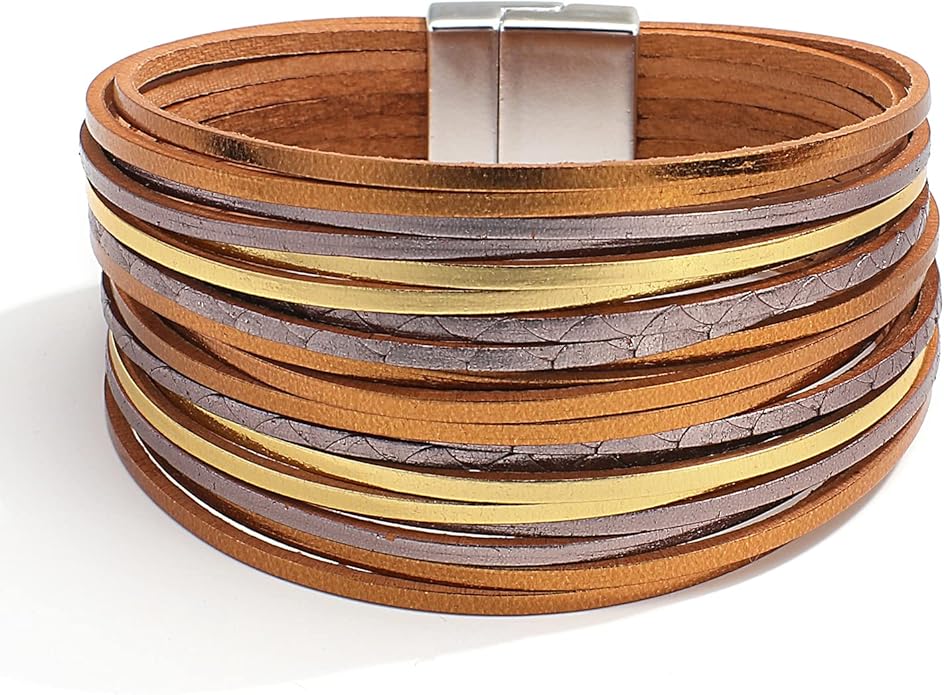 hotoo Handmade Layered Leather Bracelets Wrap for Women Stackable Chunky Colored Men Cuff Bracelet Wristband Bangle Gifts