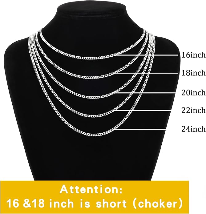 sovesi 3.5/5mm Cuban Link Chain Necklace for Men, Silver Tone/Black/14K Gold Plated Stainless Steel Necklace Chain, Mens Chain 16-28 Inch Jewelry Gift