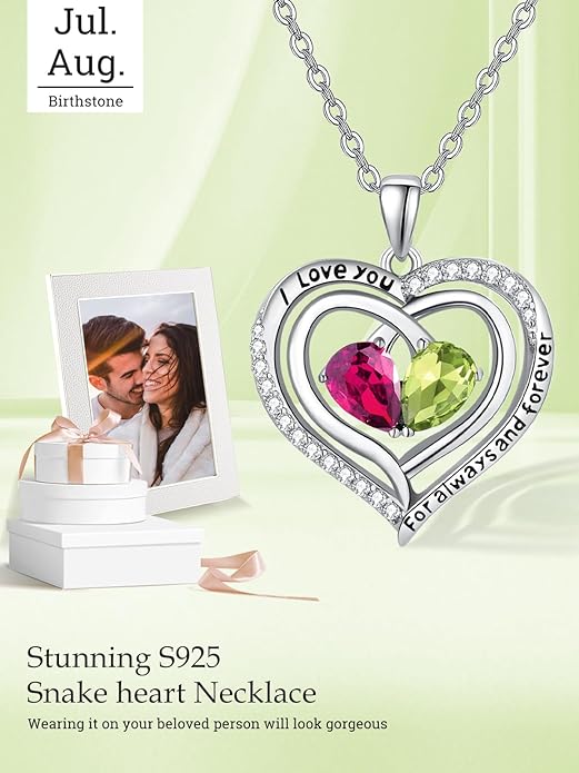 Zeuslia Double Birthstone Necklace Gifts for Wife - 925 Sterling Silver Sunflower/Rose/Crown Cross/Compass/Heart Pendant I Love You Necklace, Anniversary Birthday Gifts for Wife Girlfriend Mom Her
