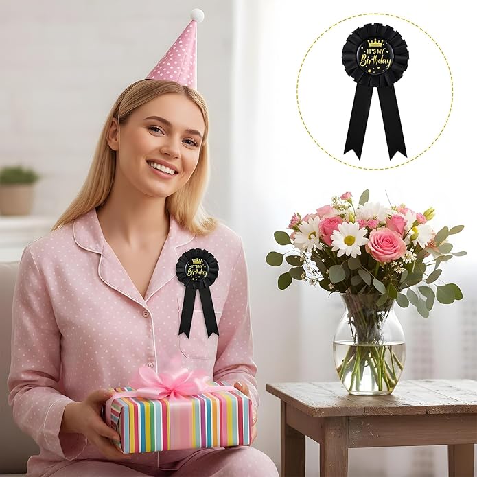 4 Pcs Happy Birthday Pin Birthday Queen Ribbon Buttons Happy Birthdays Badge Pins for Women Men Colorful Satin Corsage Fabric Birthdays Party Award Brooches Decorations Black 6.10 × 3.15 Inch