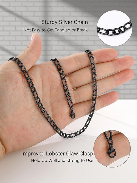 PROSTEEL 316L Stainless Steel Figaro Cuban Chain Necklace for Men, Black/18K Real Gold Plated, 4/5/6/7.5/9/10/13mm, 14inch-30inch, Come with Box