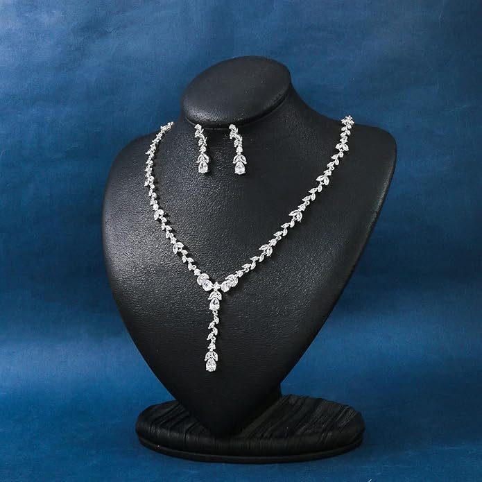 MEEDOZ Bridal Wedding Jewelry CZ Set Marquise Teardrop Cubic Zirconia Pendant Necklace and Dangle Earring Bracelet Sets for Women