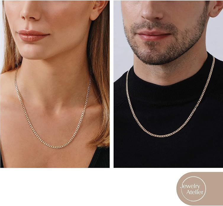 Jewelry Atelier Gold Chain Necklace Collection - 14K Solid Yellow Gold Filled Miami Cuban Curb Link Chain Necklaces for Women and Men with Different Sizes (2.7mm, 3.6mm, 4.5mm, or 5.5mm)