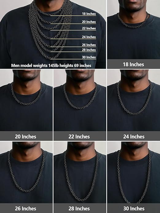 Hoyazvet Cable Chain Stainless Steel Necklace for Men Women, 3/5/8/10/13MM Width, 18K Gold Plated/Black Metal/316L Stainless Steel Sturdy Rolo Link Chain Necklace, 18-30inch Length