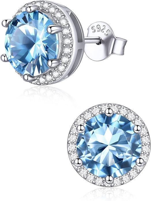 ChicSilver 925 Sterling Silver Birthstone Earrings for Women, 8MM/2 Carat Heart & Round Cubic Zirconia Stud Earrings, Hypoallergenic Jewelry, Ideal Birthday or Christmas Gifts