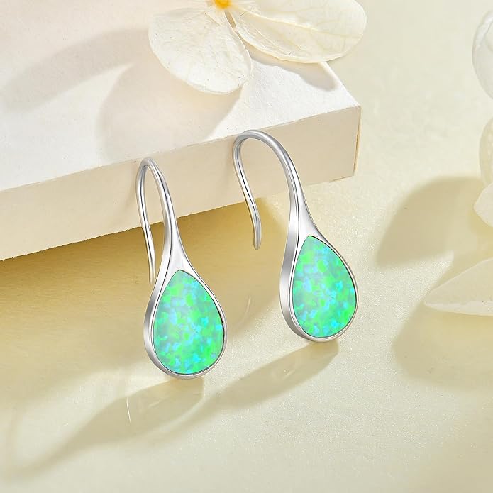 Opal Earrings 925 Sterling Silver Hook Drop Teardrop Gemstone Earrings October Birthstone Dangle Earrings Jewelry Gift for Women