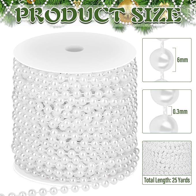 PAXCOO White Pearl Beads Garland, Pearl Strands Craft String Bead for Christmas Tree Decoration, Wedding Party Supplies