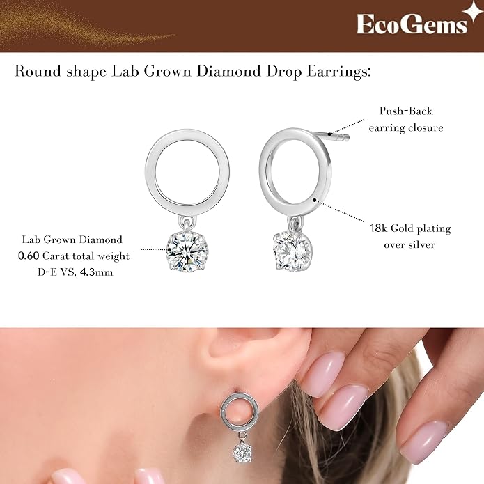18K Yellow/White Gold Plated Silver Earring With 0.60 TCW Lab Grown Diamonds/Emerald/Blue Sapphire/Moissanite, Earrings For Women, Gift For Her Jewelry For Women Comes With Gift Box