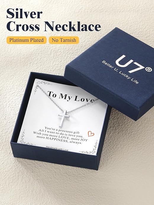 U7 Cross Necklace for Women,Silver/14K Gold Large or Small Cross Necklaces with CZ Diamond,Faith Birthday/Christmas Gift for Her Women Mother Daughter Grandmother