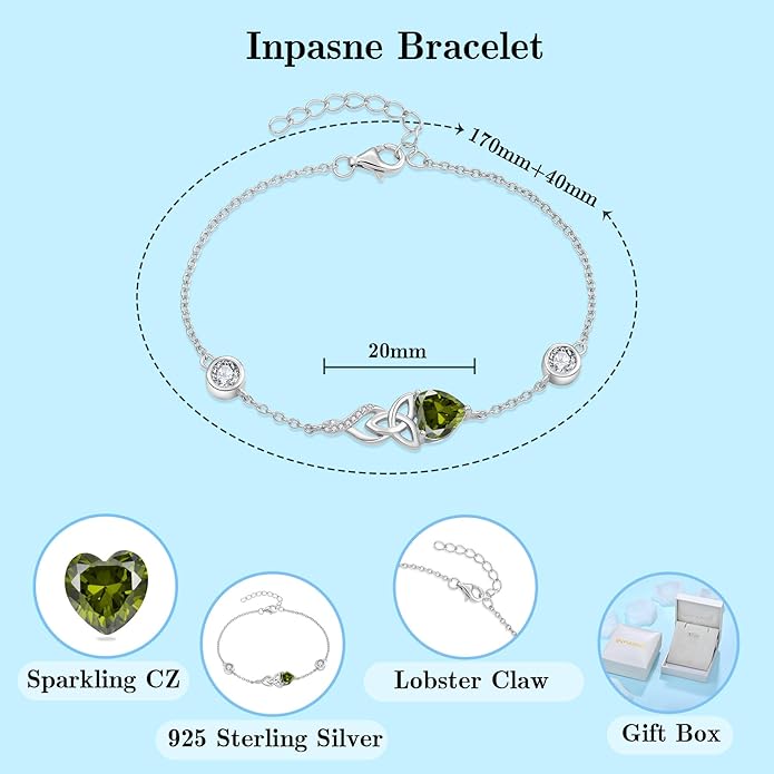 Infinity Celtic Knot Bracelet 925 Sterling Silver Birthstone Bracelet Irish Jewelry Gifts for Women