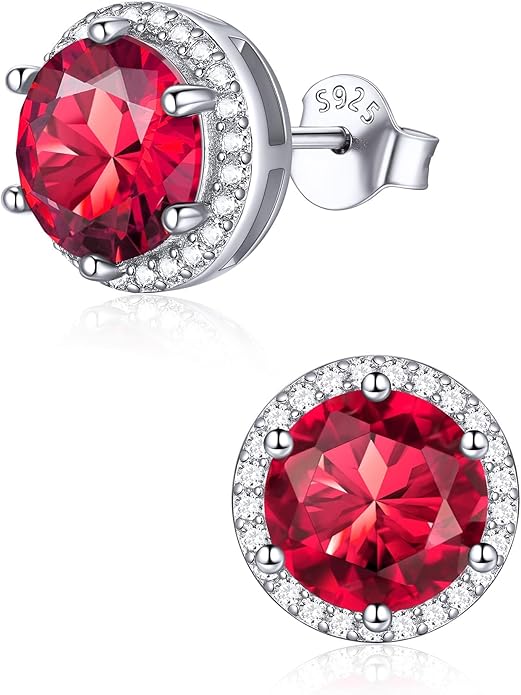 ChicSilver 925 Sterling Silver Birthstone Earrings for Women, 8MM/2 Carat Heart & Round Cubic Zirconia Stud Earrings, Hypoallergenic Jewelry, Ideal Birthday or Christmas Gifts