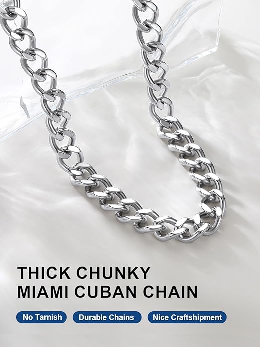 ChainsPro Cuban Link Chain for Women,Stainless Steel Chunky Necklace Silver/Gold Plated Thick Chain Choker, 12/16/20 mm Width,18" and 20" Punk Hip Hop Trendy Non Tarnish Jewelry Gifts