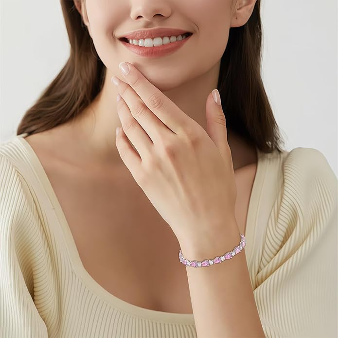 Birthstone Tennis Bracelet for Women 925 Sterling Silver Pear Shaped Gemstone Jewelry Gifts for Her