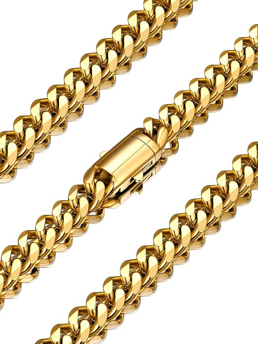 U7 Cuban Link Chain Necklace for Men, Stainless Steel/Black/Gold Mens Necklaces, Chunky Curb Chain Necklace in 6/9/12mm Width 18-30 Inches, Thick Choker Jewelry with Box Packed